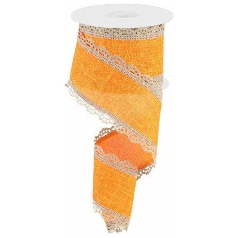 2.5″ Scalloped Edge Ribbon: Light Beige/Orange (10 Yard)