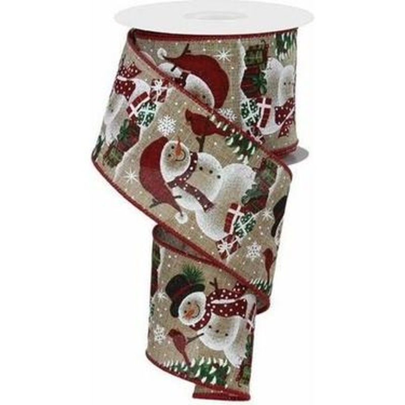 2.5″ Snowman Cardinal Ribbon: Light Beige (10 Yards)