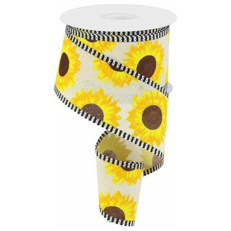 2.5″ Sunflower Thin Stripe Ribbon: Cream (10 Yards)
