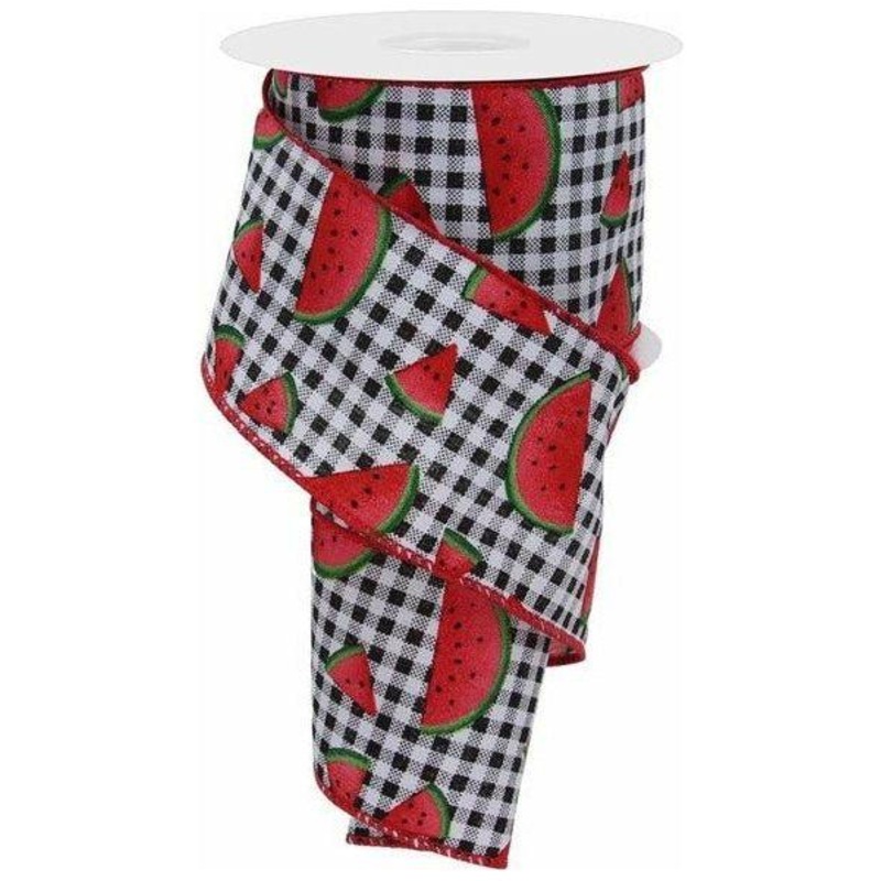 2.5″ Watermelon Slice Gingham Ribbon: Black/White (10 Yards)