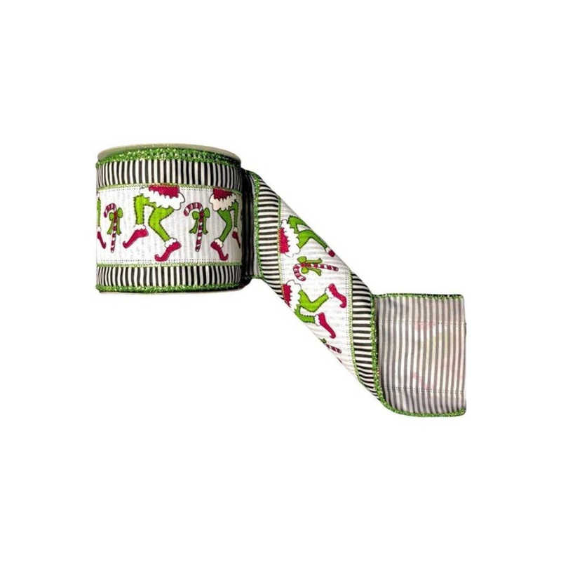 4″ Green Monster Legs Ribbon: Black/White (10 Yards)