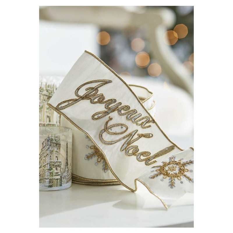 4″ Joyeux Noel Embroidered Ribbon (10 Yards)