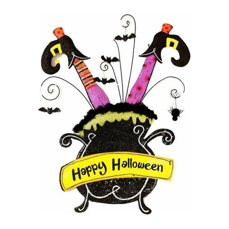 Happy Halloween Cauldron Screen Door Hanger