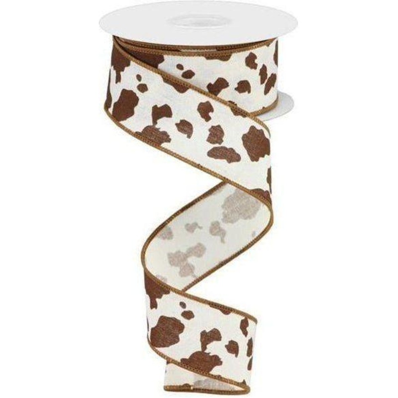 1.5″ Cowhide Print Ribbon: Brown & White (10 Yards)