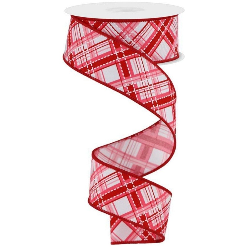 1.5″ Diagonal Dash Plaid: Pink/Red (10 Yard)