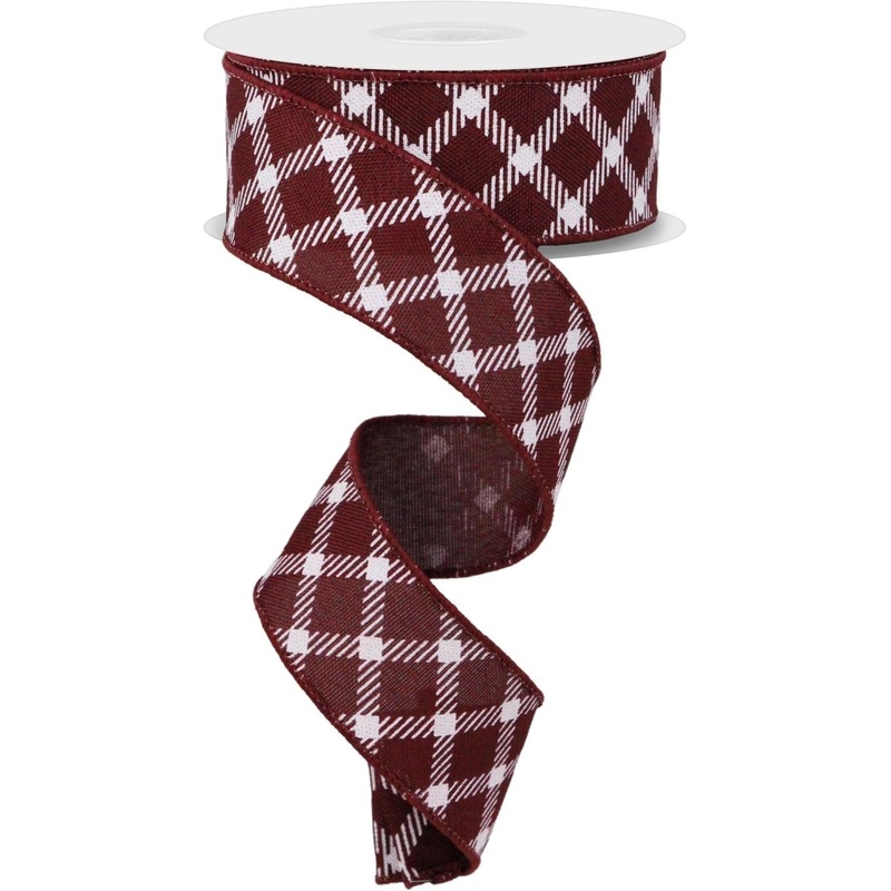1.5″ Diamond Check Royal Ribbon: Burgundy (10 Yards)