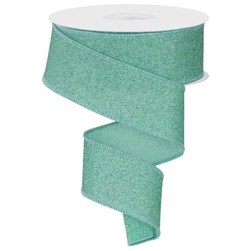 1.5″ Fine Glitter on Royal Ribbon: Mint Green (10 Yards)