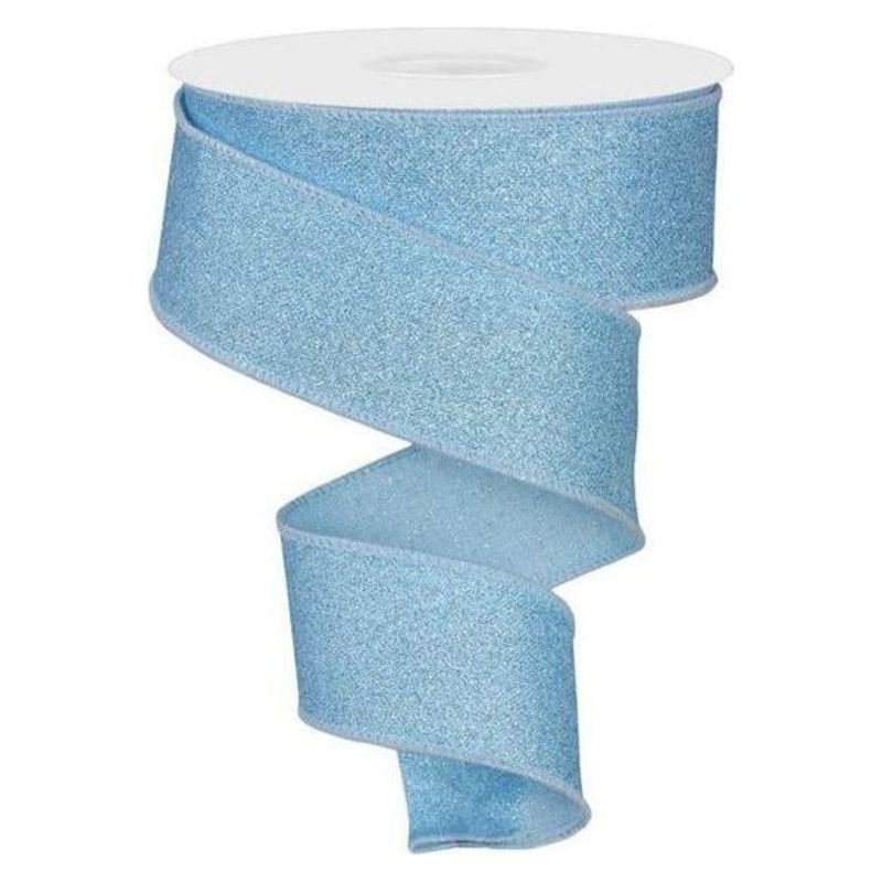 1.5″ Fine Glitter On Royal Ribbon: Pale Blue (10 Yards)