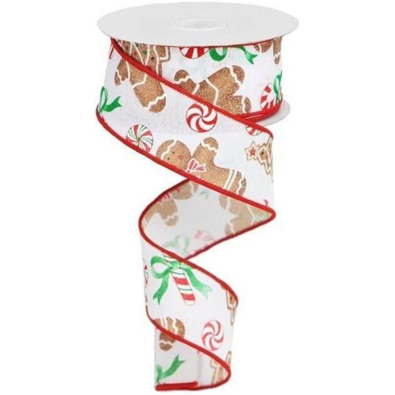 1.5″ Gingerbread Candy Ribbon: White (10 Yards)