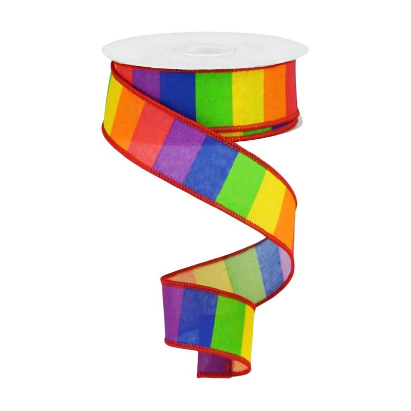 1.5″ Horizontal Stripe Canvas Ribbon: Rainbow (10 Yards)