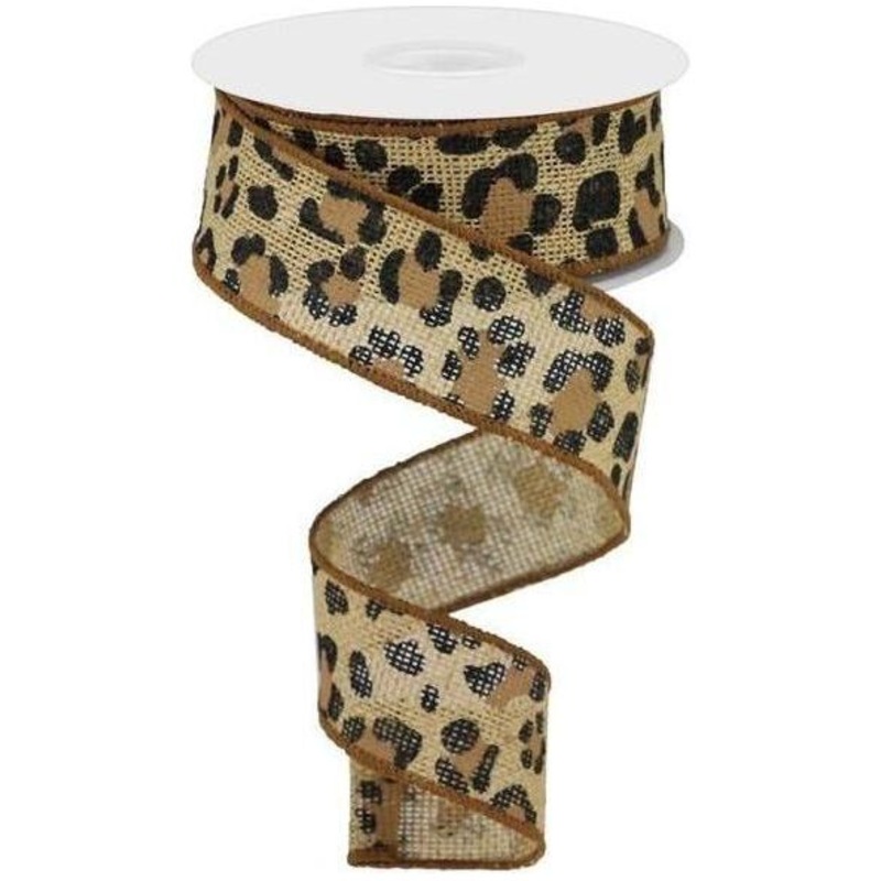 1.5″ Leopard Print Ribbon: Natural (10 Yards)