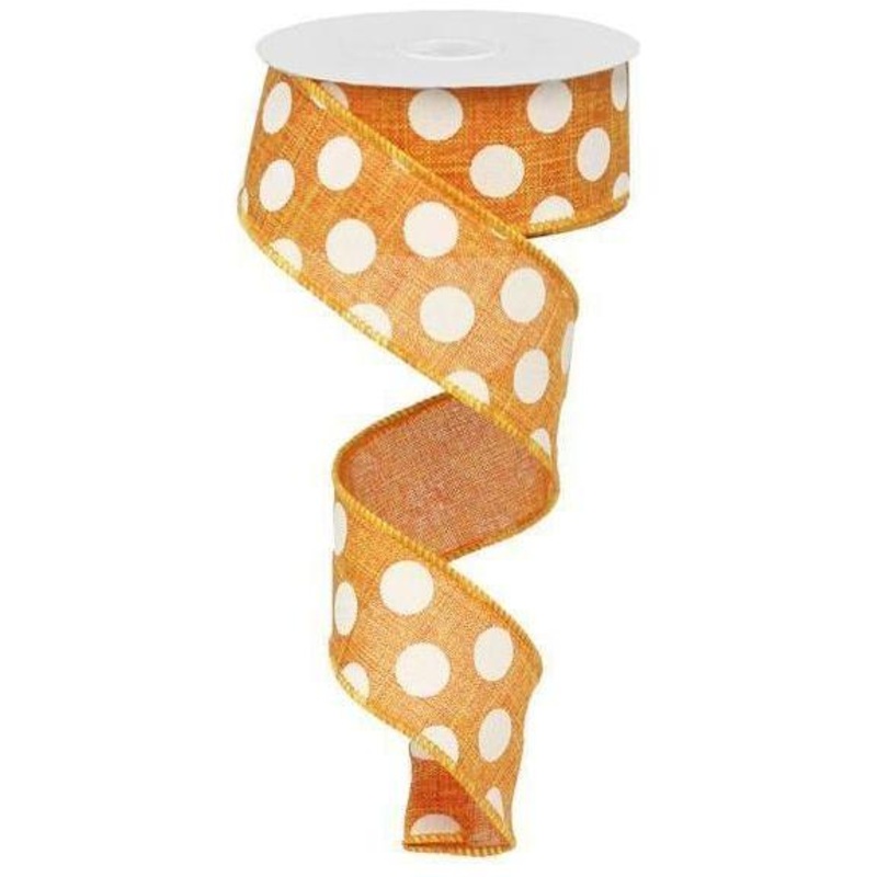 1.5″ Medium Polka Dots Canvas Ribbon: Orange (10 Yards)