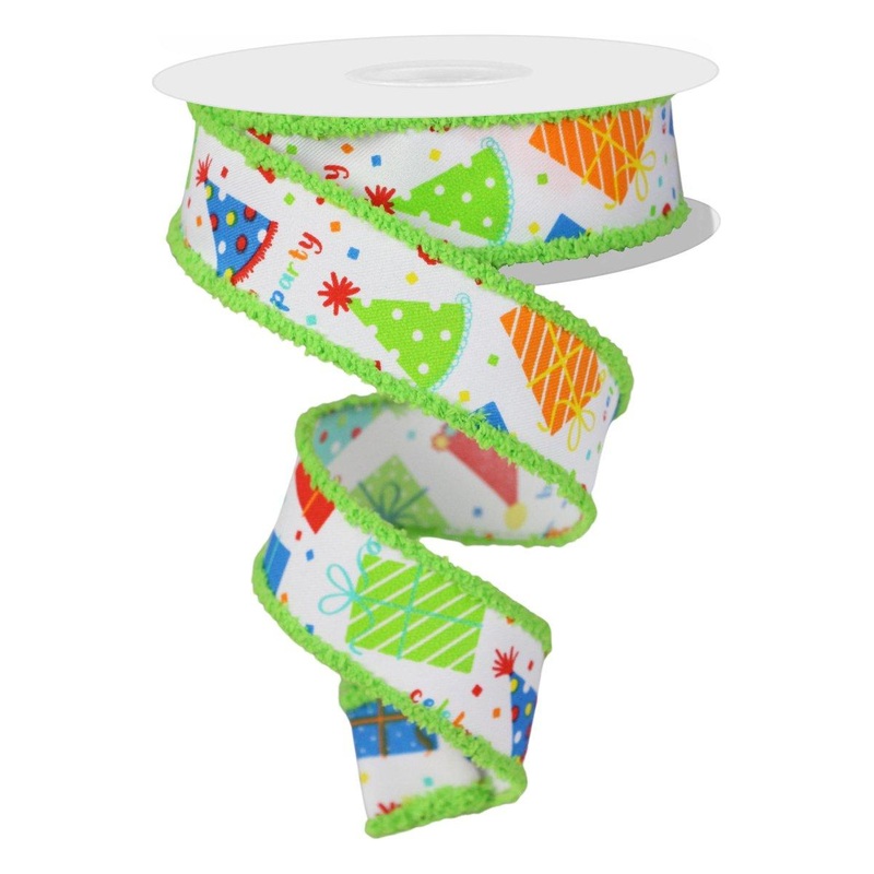 1.5″ Party Hats and Gifts Ribbon: Primary Colors
