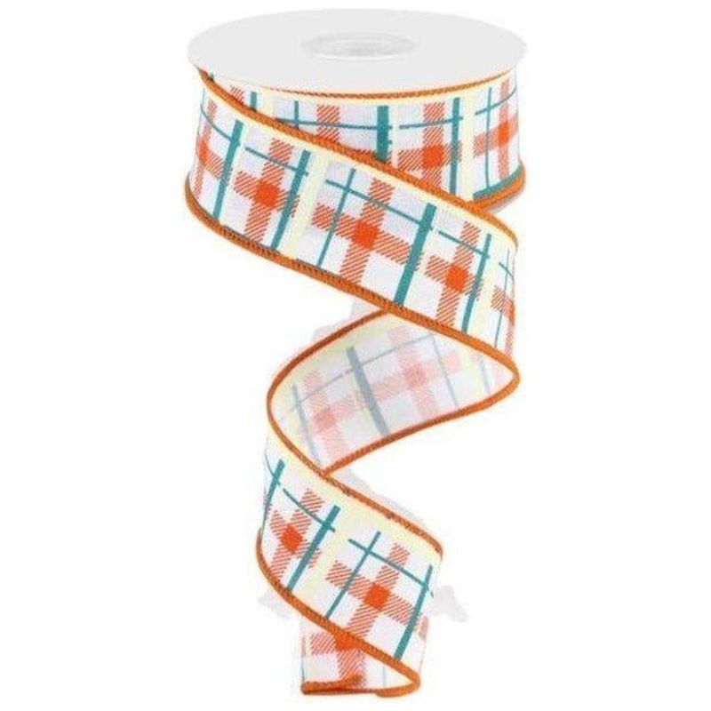 1.5″ Printed Plaid on Royal: White (10 Yards)