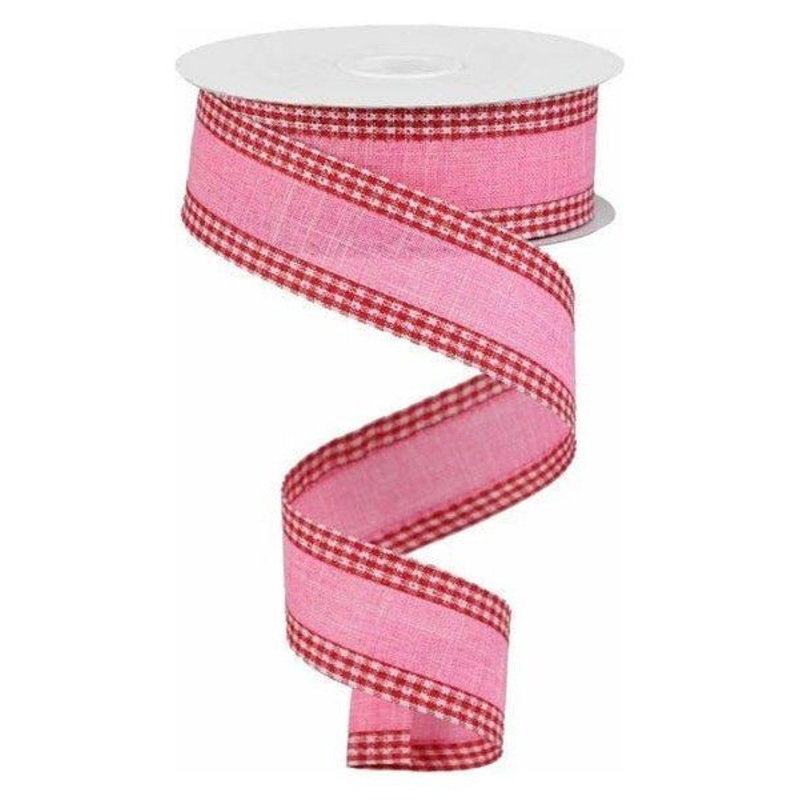 1.5″ Royal Burlap Gingham Edge Ribbon: Pink/Red (10 Yards)