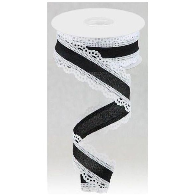 1.5″ Scalloped Edge Ribbon: Black/White (10 Yard)