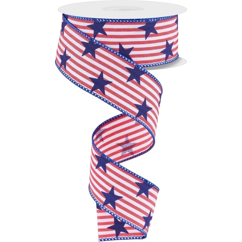 1.5″ Stars On Woven Stripe: Navy Blue (10 Yards)