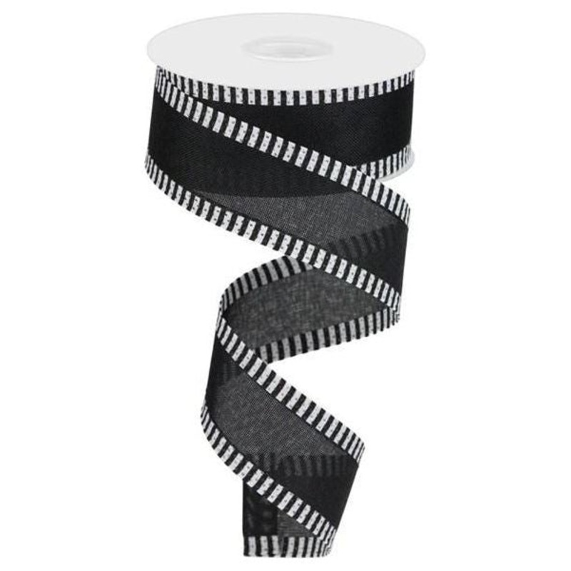 1.5″ Thin Stripe Edge Royal Ribbon: Black (10 Yards)