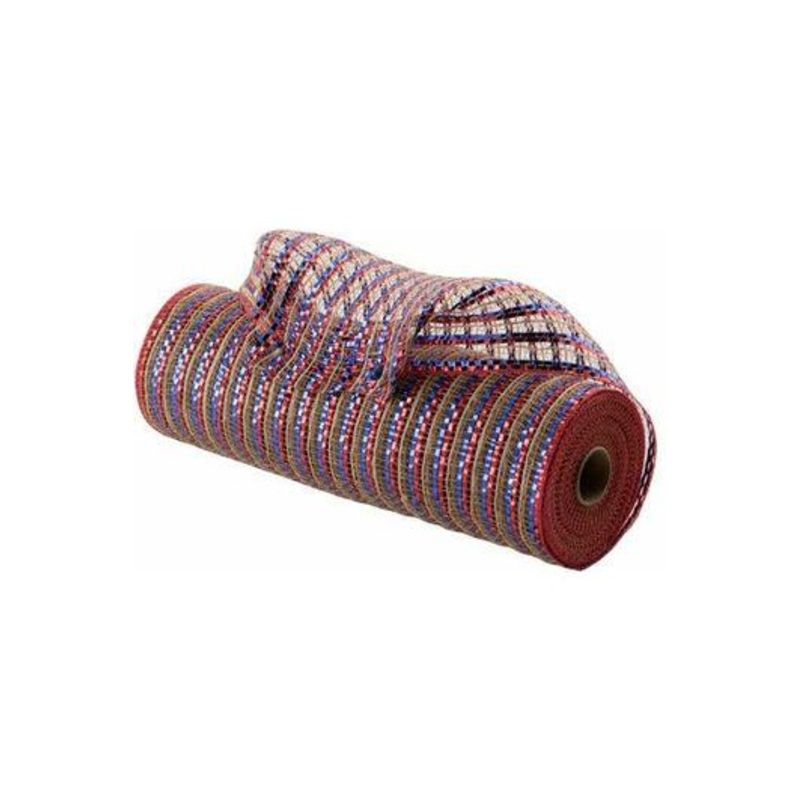 10″ All Foil Thin Stripes Mesh Ribbon: Red, Natural, Blue (10 Yards)