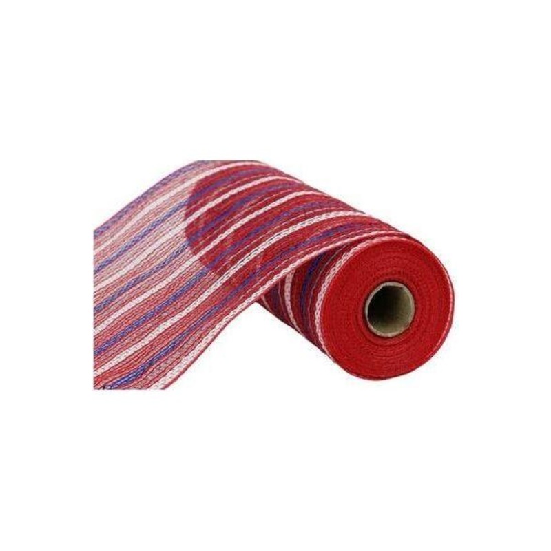 10″ Poly Jute Matte Stripe Mesh Ribbon: Red/White/Blue (10 Yards)