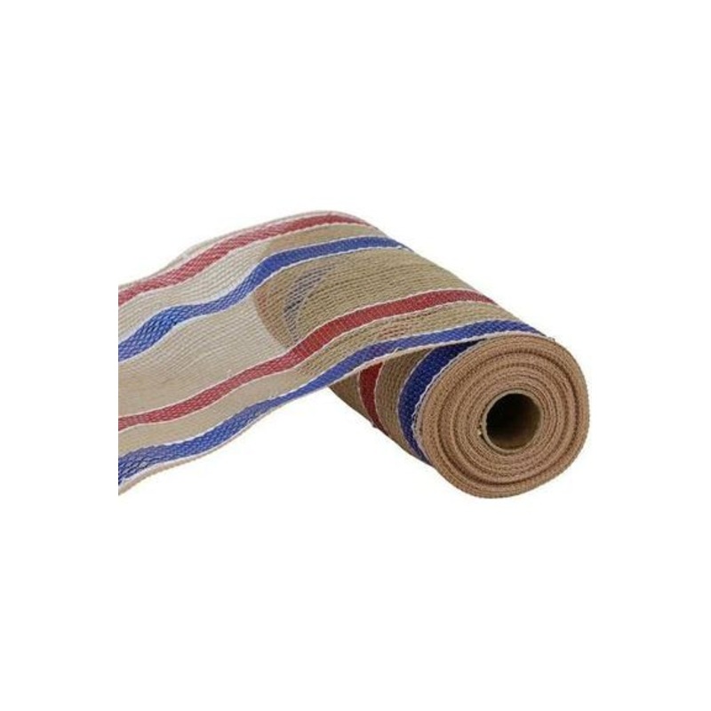 10″ Wide Matte Border Stripe Mesh Ribbon: Red, White & Blue