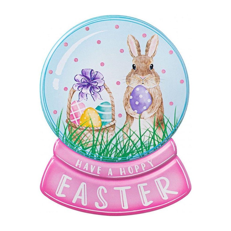 12″ Metal Embossed Sign: Easter Snow Globe
