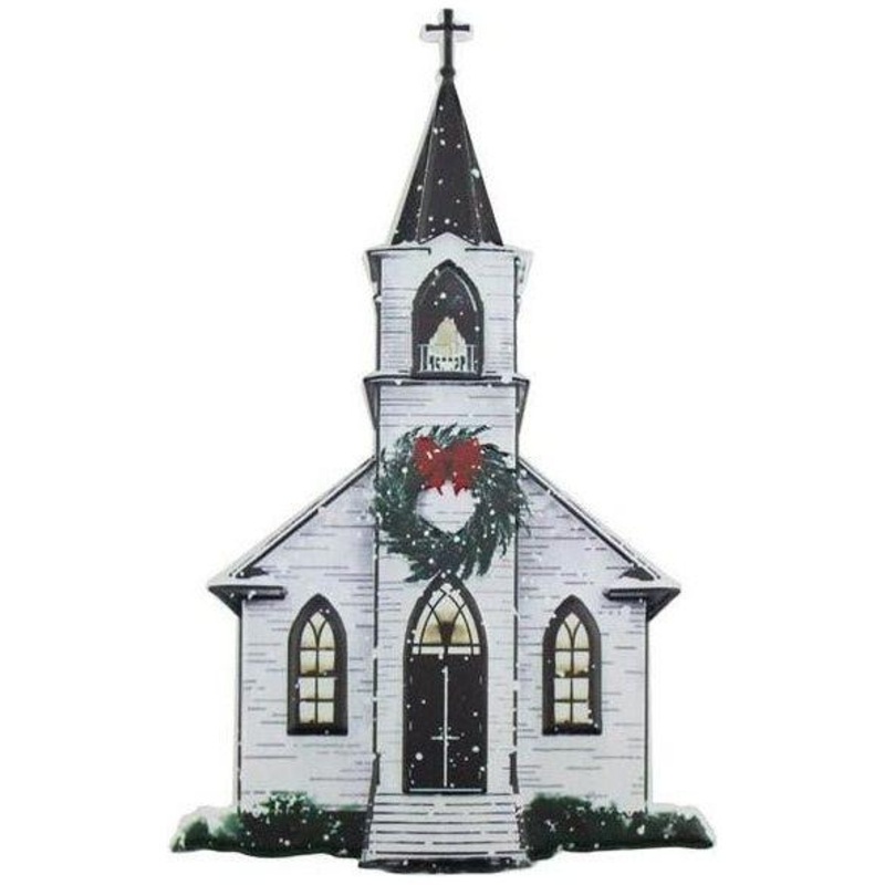 12″ Metal Embossed Sign: Winter Church