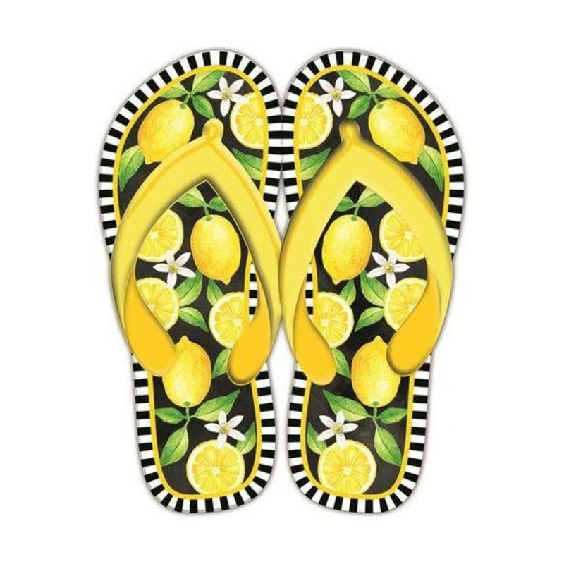 13″ Metal Embossed Flip Flops: Lemon Black