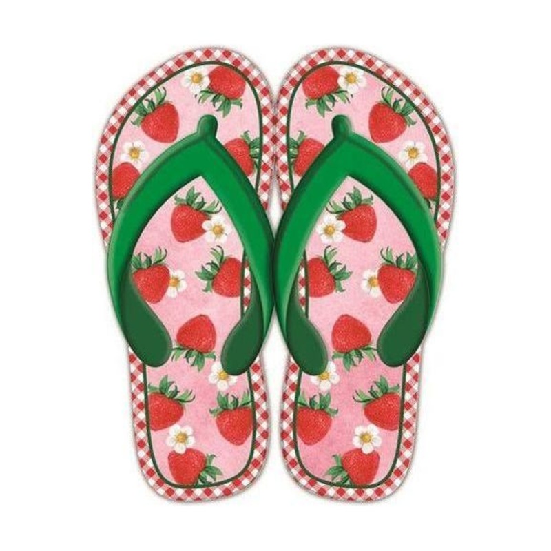 13″ Metal Embossed Flip Flops: Strawberry Gingham