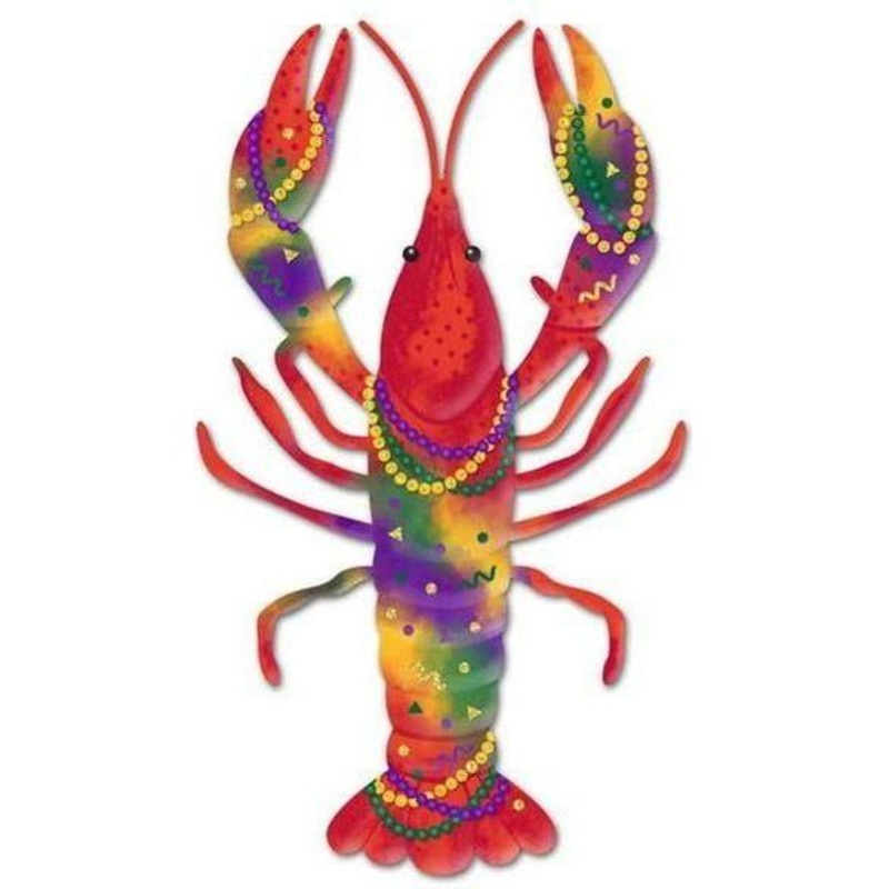 14″ Metal Crawfish Sign: Multi Color