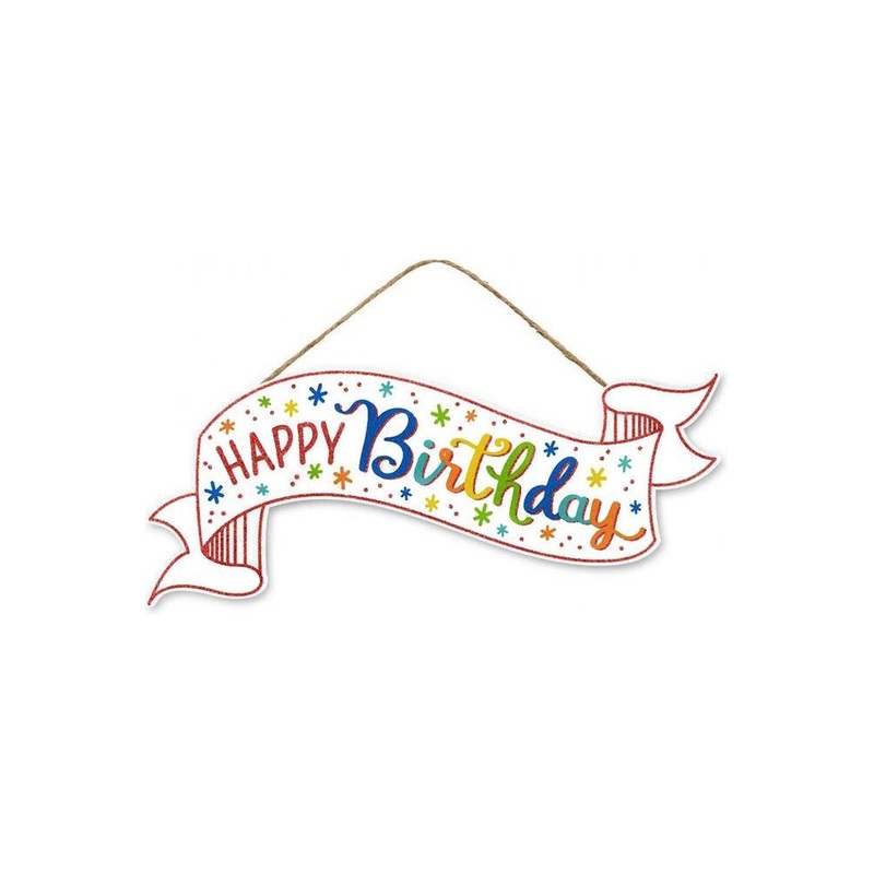 15″ Wooden Banner Sign: Glitter Birthday