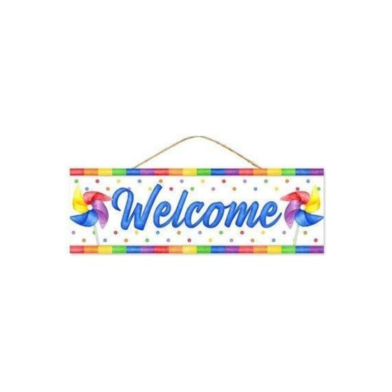 15″ Wooden Sign: Welcome Pinwheels