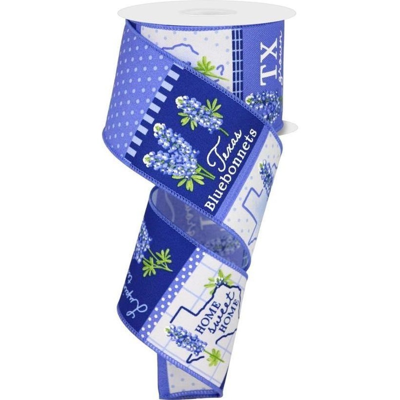 2.5″ Bluebonnets Block Ribbon: Blue (10 Yards)