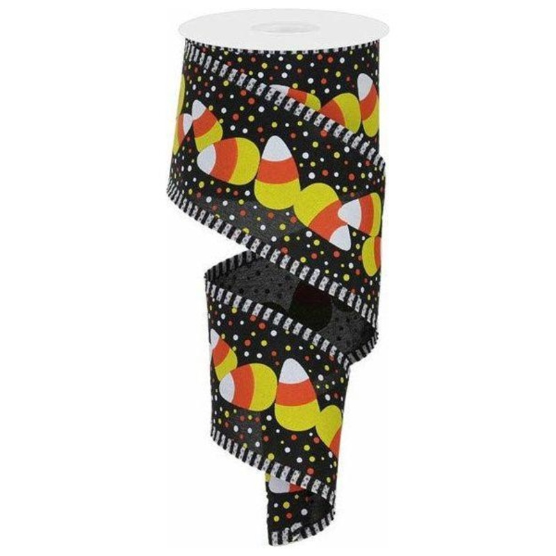 2.5″ Candy Corn Stripe Ribbon: Black (10 Yards)