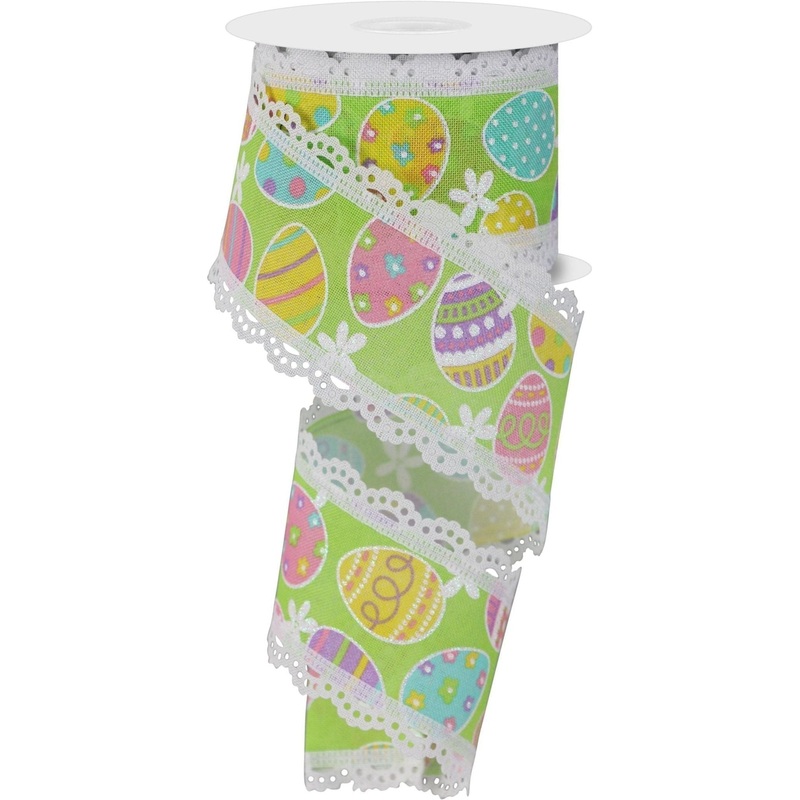 2.5″ Easter Egg Lace Ribbon: Green (10 Yards)