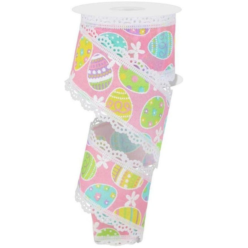 2.5″ Easter Egg Lace Ribbon: Light Pink (10 Yards)