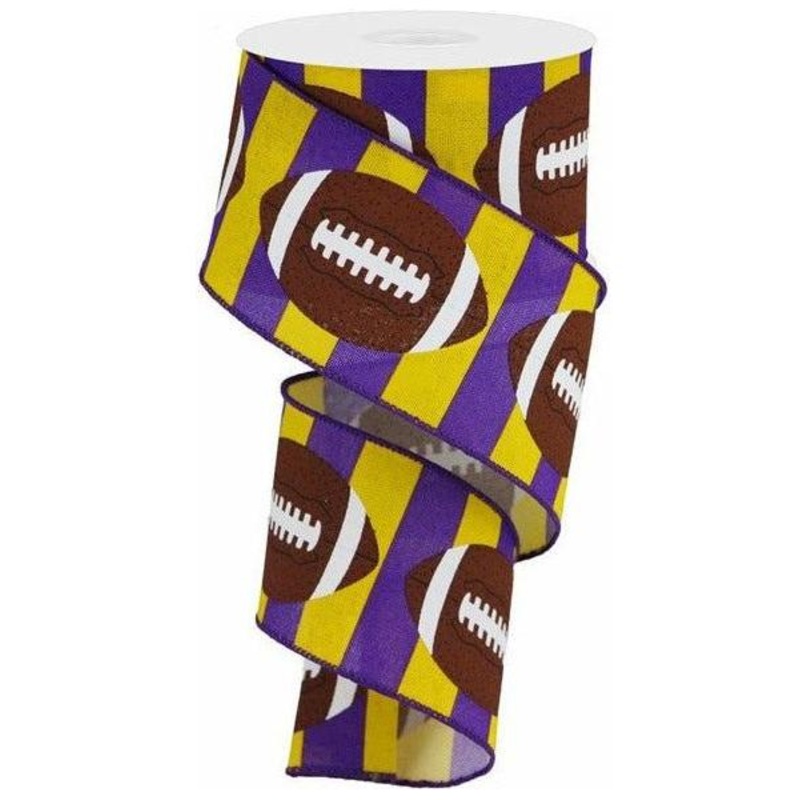 2.5″ Football Royal Ribbon: Purple/Yellow (10 Yards)
