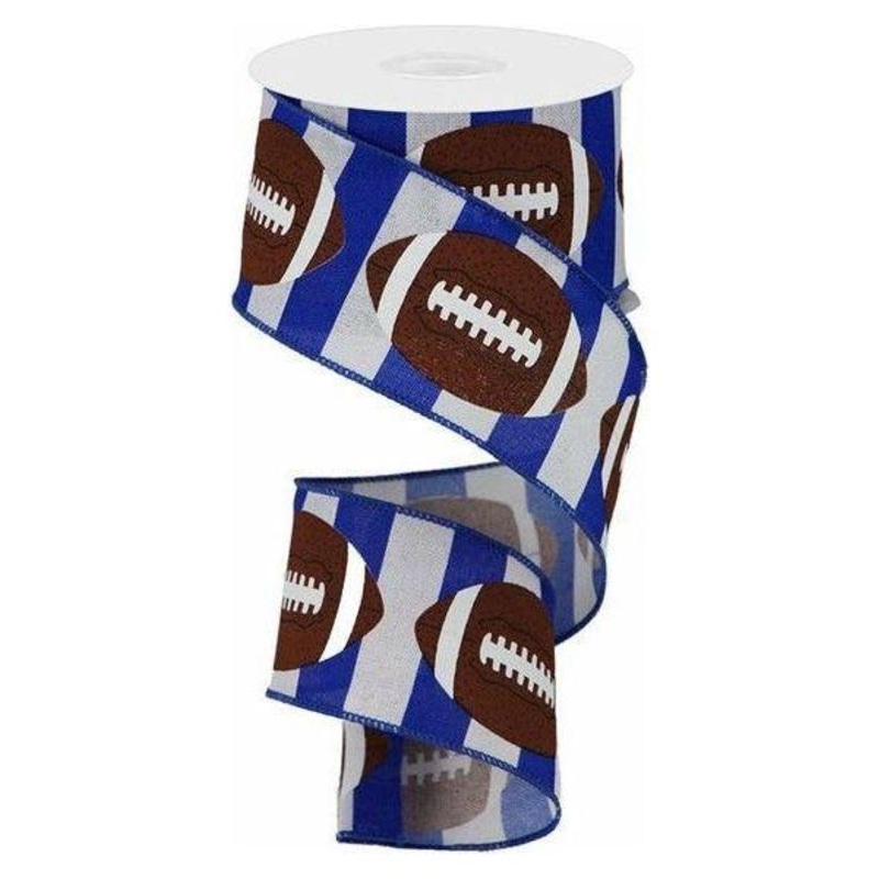 2.5″ Footballs on Royal Ribbon: Blue/White (10 Yards)