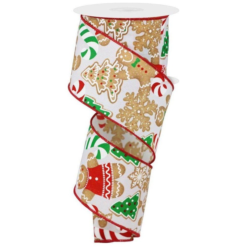 2.5″ Gingerbread Cookies Ribbon: White (10 Yards)