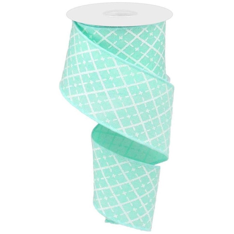 2.5″ Glittered Argyle Ribbon: Mint (10 Yards)