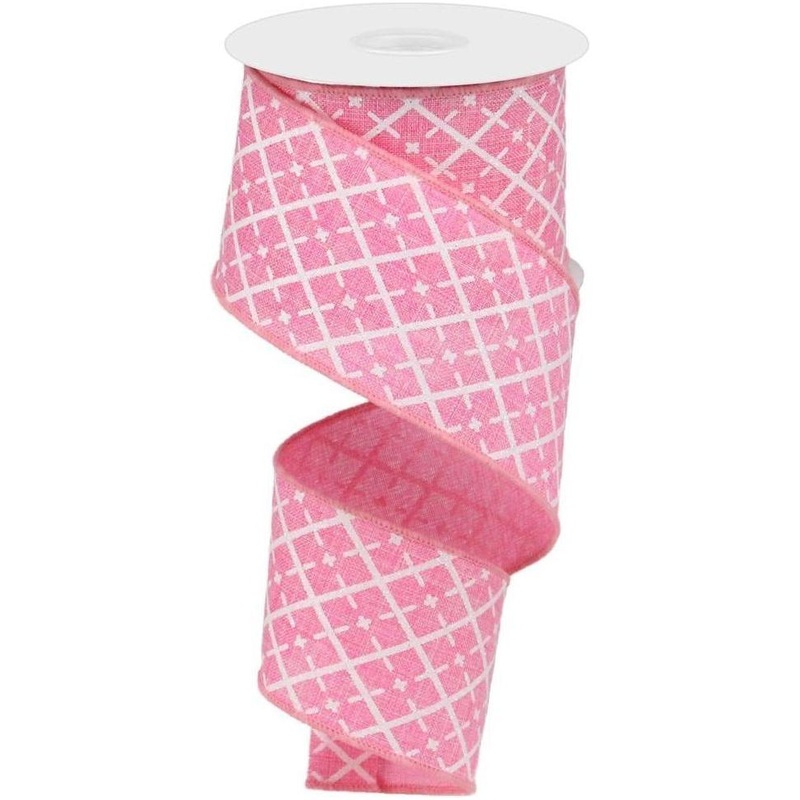 2.5″ Glittered Argyle Ribbon: Pink (10 Yards)