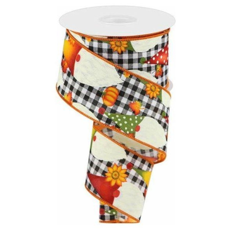 2.5″ Gnome Pumpkin Ribbon: White (10 Yards)