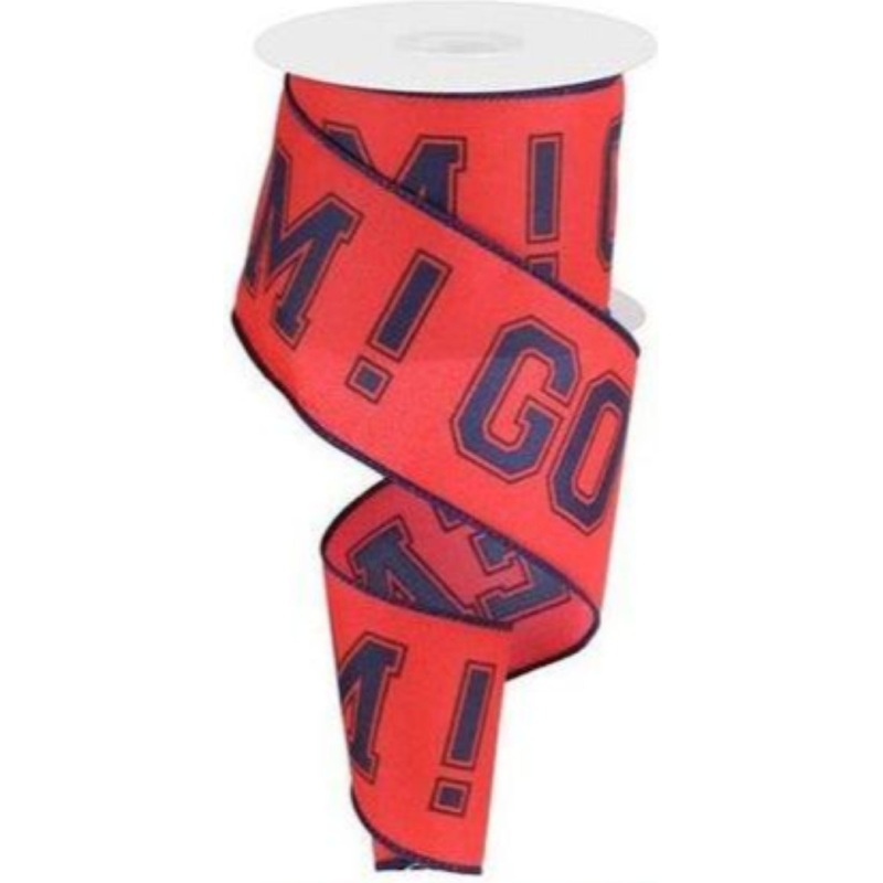 2.5″ Go Team Ribbon: Red & Navy Blue (10 Yards)