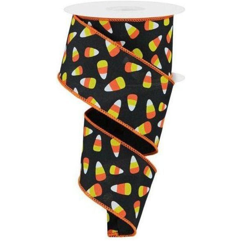 2.5″ Mini Candy Corn Ribbon: Black  (10 Yards)