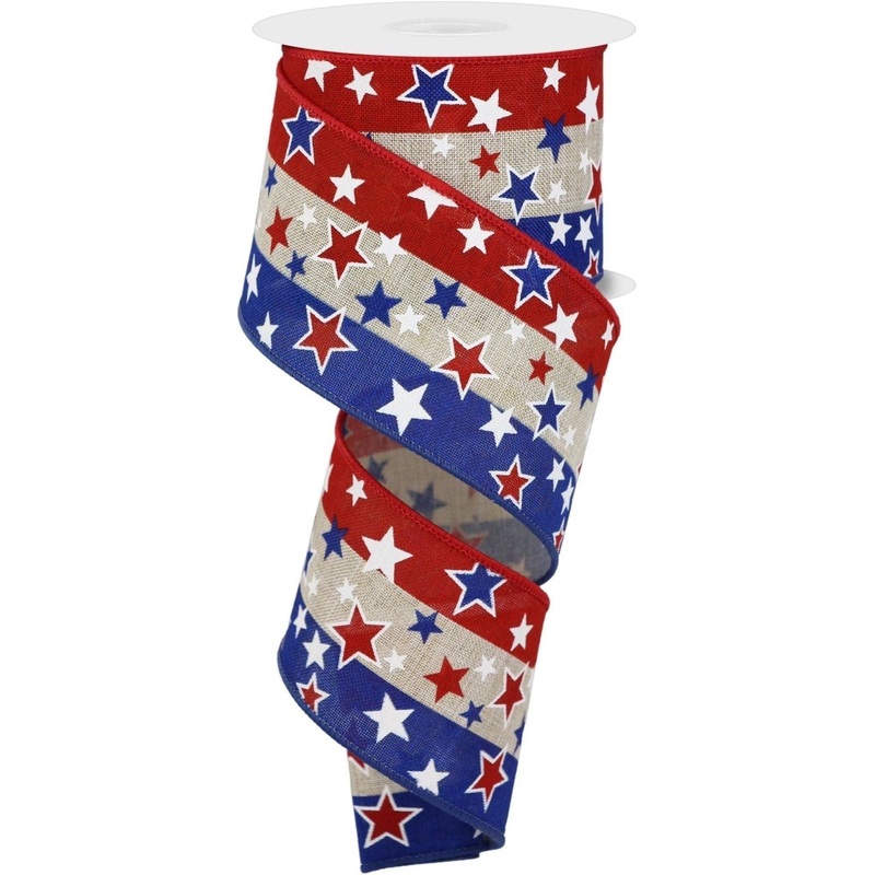 2.5″ Multi Stars On Stripes: Natural (10 Yards)