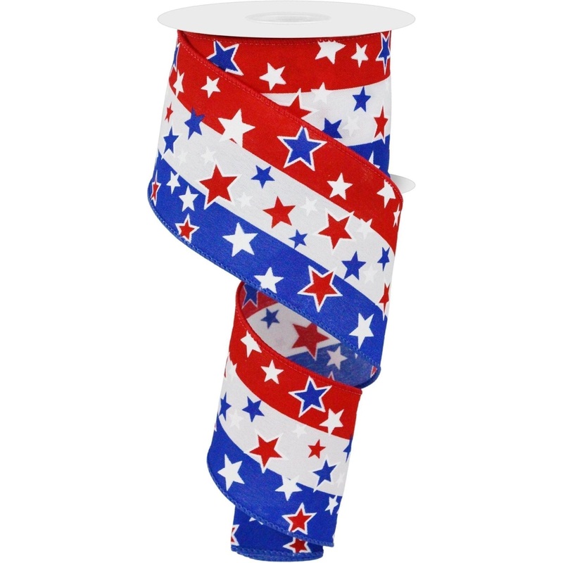2.5″ Multi Stars On Stripes: White (10 Yards)