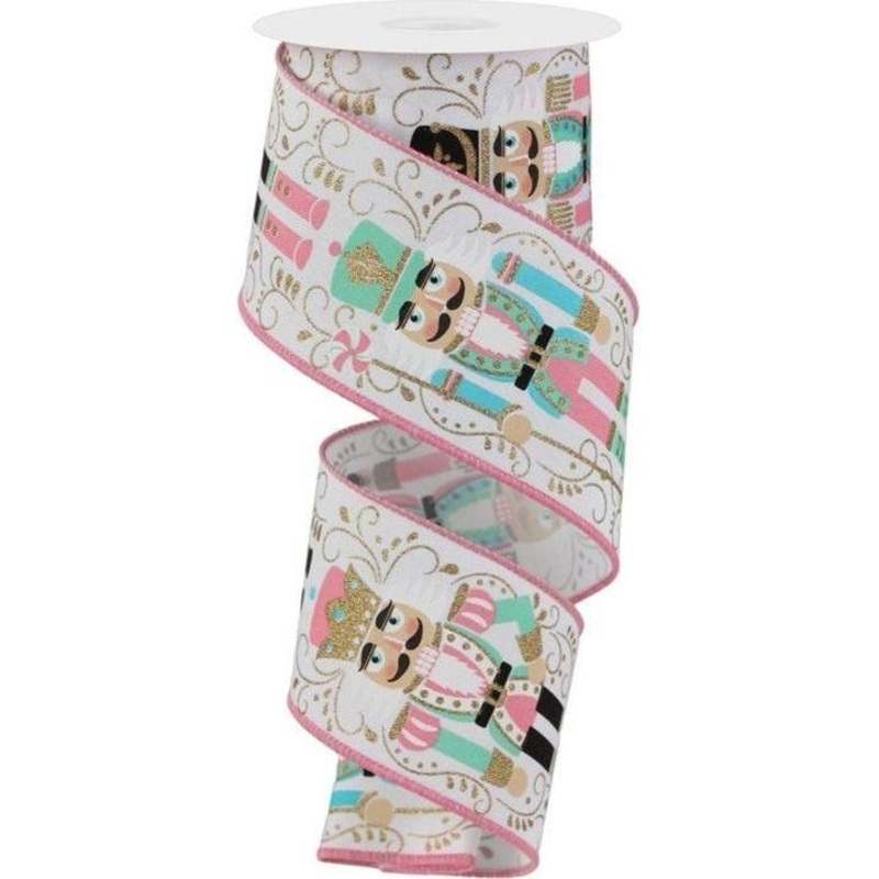 2.5″ Nutcracker Ribbon: White/Pink (10 Yards)