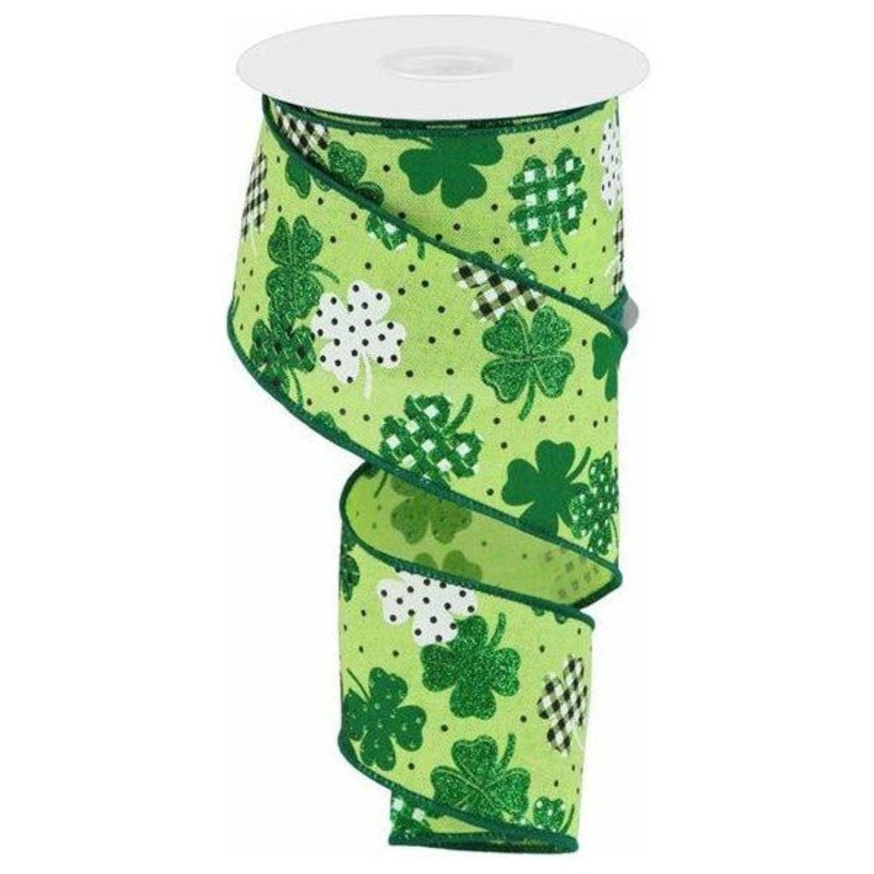 2.5″ Pattern Shamrock Ribbon: Bright Green (10 Yards)