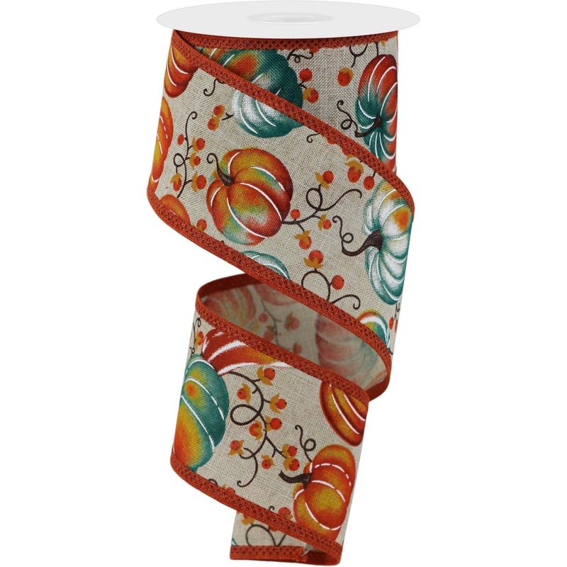 2.5″ Pumpkins Bittersweet Ribbon: Light Natural (10 Yards)