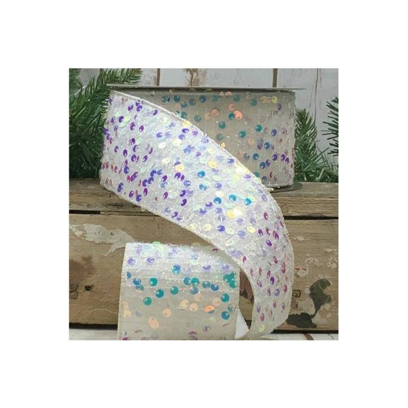 2.5″ Sequin Tinsel Ribbon: White (10 Yards)